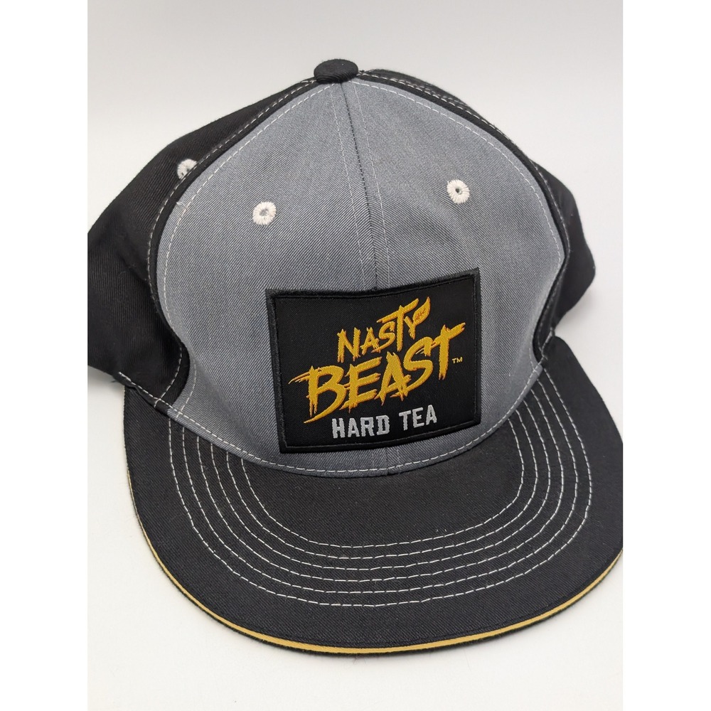 Nasty Beast Hard Tea Hat Unisex OSFM Grey Black Snapback‎ Flat Brim Promo Cap
